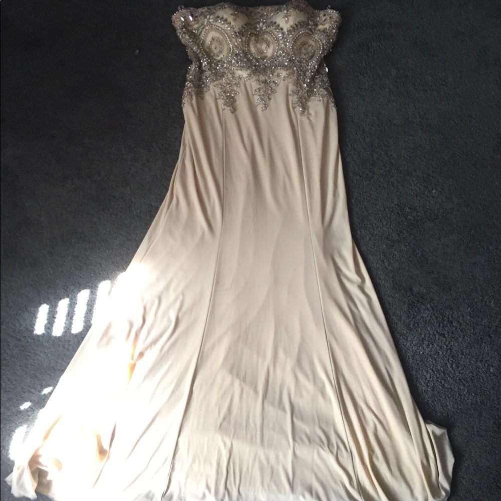 Gold embroidered/bedazzled prom dress